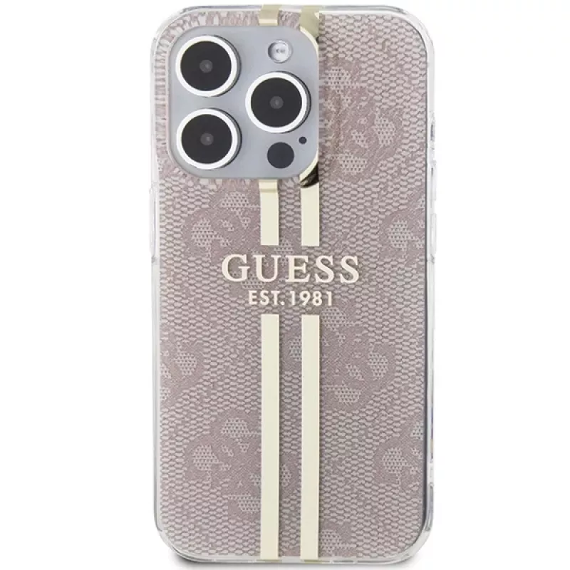 Guess GUHCP15LH4PSEGP iPhone 15 Pro 6,1 inch pinkki Hardcase IML 4G Gold Stripe