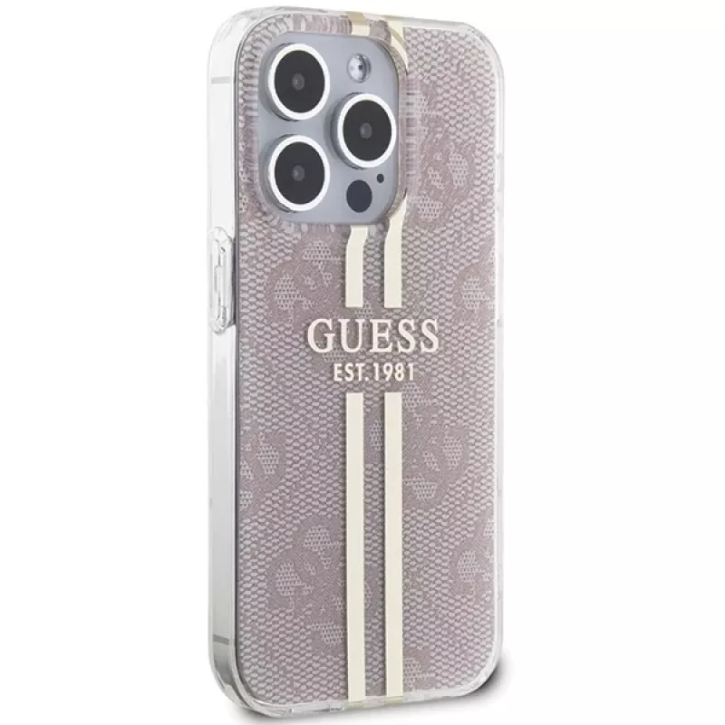 Guess GUHCP15LH4PSEGP iPhone 15 Pro 6,1 inch pinkki Hardcase IML 4G Gold Stripe