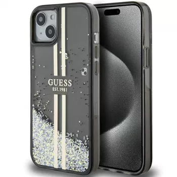 Guess GUHCP15MLFCSEGK Liquid Glitter Gold Stripes Hard Case iPhone 15 Plus / 14 Plus 6,7 inch - musta