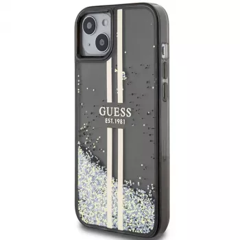 Guess GUHCP15MLFCSEGK Liquid Glitter Gold Stripes Hard Case iPhone 15 Plus / 14 Plus 6,7 inch - musta