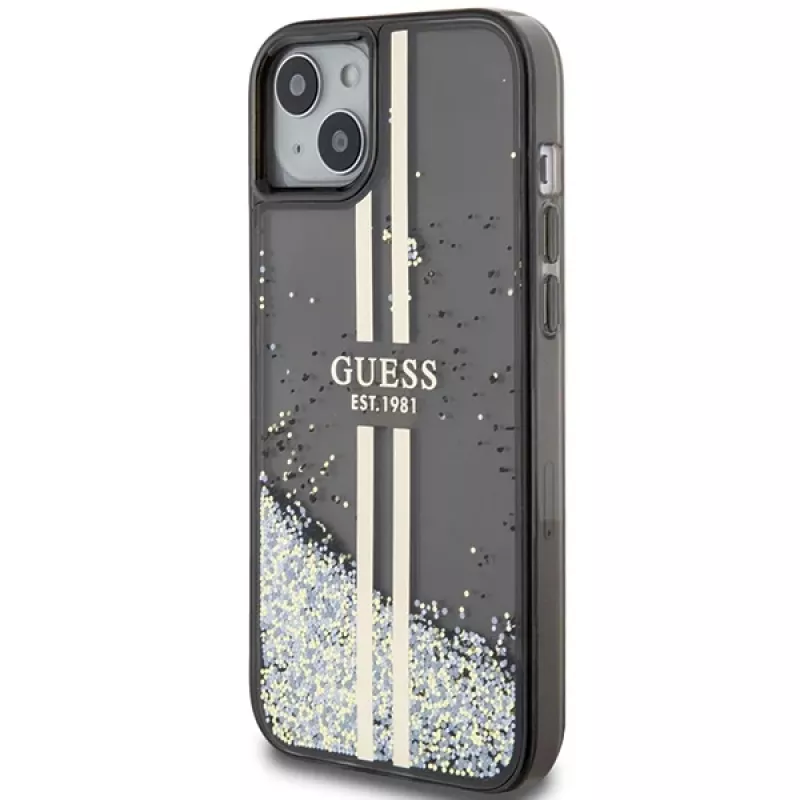 Guess GUHCP15MLFCSEGK Liquid Glitter Gold Stripes Hard Case iPhone 15 Plus / 14 Plus 6,7 inch - musta