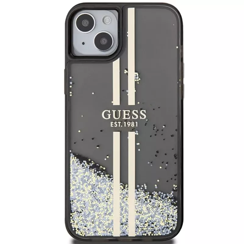 Guess GUHCP15MLFCSEGK Liquid Glitter Gold Stripes Hard Case iPhone 15 Plus / 14 Plus 6,7 inch - musta