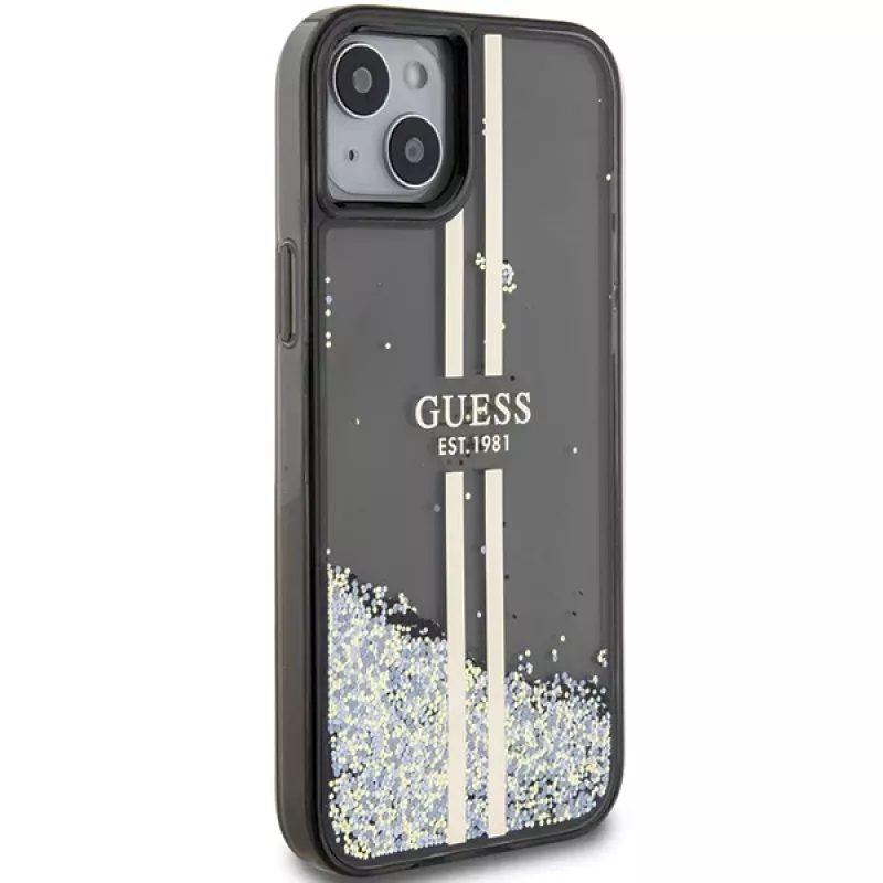 Guess GUHCP15MLFCSEGK Liquid Glitter Gold Stripes Hard Case iPhone 15 Plus / 14 Plus 6,7 inch - musta