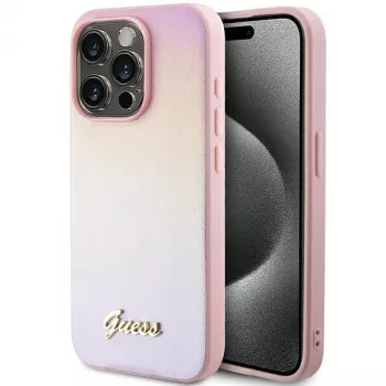 Guess Saffiano Iridescent Script Hard Case Apple iPhone 15 Pro 6,1 inch - pinkki