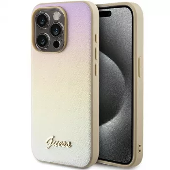 Guess GUHCP15LPSAIRSD Saffiano Iridescent Script Hard Case Apple iPhone 15 Pro 6,1 inch kulta
