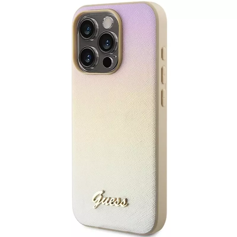 Guess GUHCP15XPSAIRSD Saffiano Iridescent Script Hard Case iPhone 15 Pro Max, kultainen
