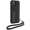 BMW Signature Leather Wordmark Cord Hard Case iPhone 15 Plus / 14 Plus 6,7 inch - musta