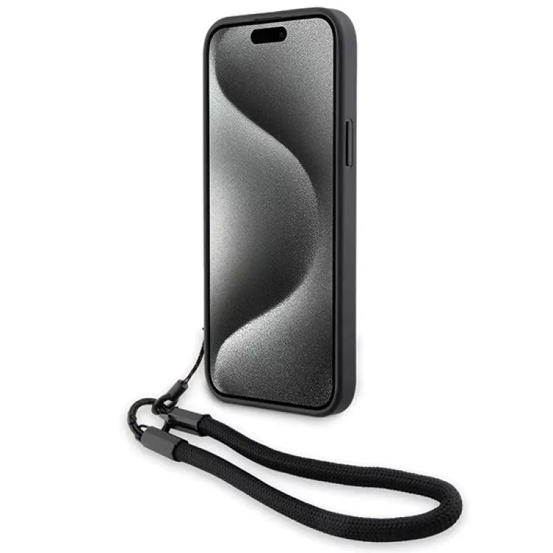 BMW Signature Leather Wordmark Cord Hard Case iPhone 15 Plus / 14 Plus 6,7 inch - musta