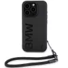 BMW Signature Leather Wordmark Cord Hard Case iPhone 15 Pro 6.1 musta