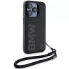 BMW Signature Leather Wordmark Cord Hard Case iPhone 15 Pro 6.1 musta