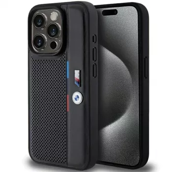 BMW Perforated Tricolor Line Hard Case Apple iPhone 15 Pro 6.1 musta