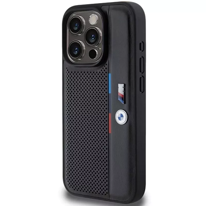 BMW Perforated Tricolor Line Hard Case Apple iPhone 15 Pro 6.1 musta