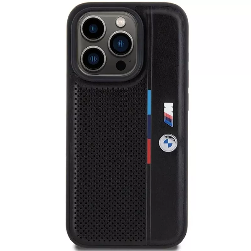 BMW Perforated Tricolor Line Hard Case Apple iPhone 15 Pro 6.1 musta