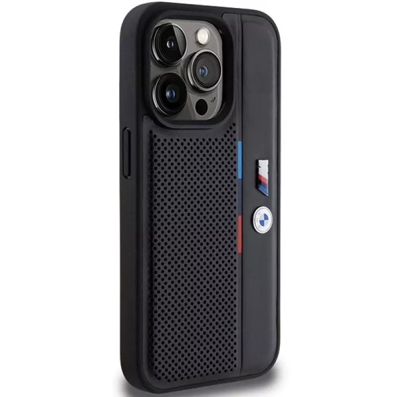 BMW Perforated Tricolor Line Hard Case Apple iPhone 15 Pro 6.1 musta