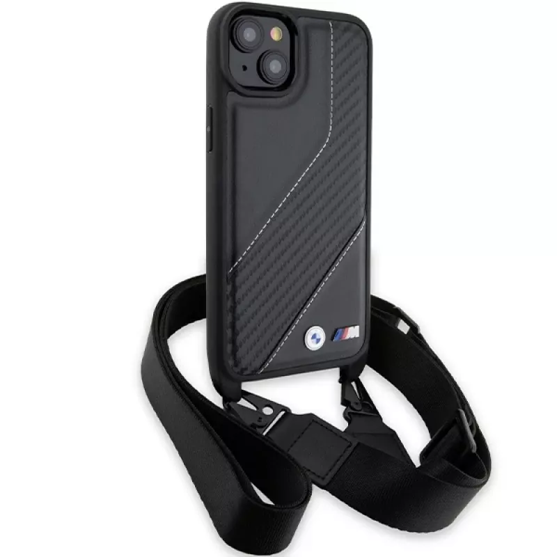 BMW BMHCP15S23PSCCK iPhone 15 / 14 / 13 musta Hardcase M Edition Carbon Stripe & Strap