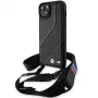 BMW M Edition Carbon Stripe & Strap Hard Case iPhone 15 Plus / 14 Plus 6,7 inch musta