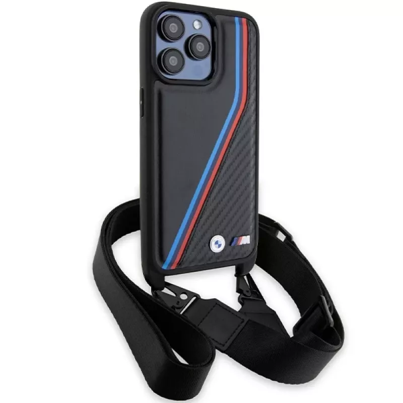 BMW M Edition Carbon Tricolor Lines Hard Case rannekkeella Apple iPhone 15 Pro Max 6,7