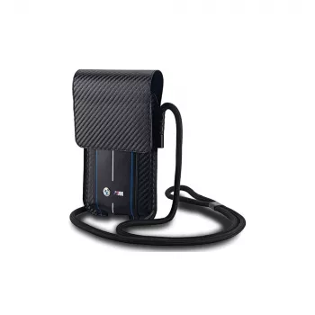 BMW Signature Collection lompakkolaukku iPhone 15 Pro Max - musta Carbon Blue Stripes