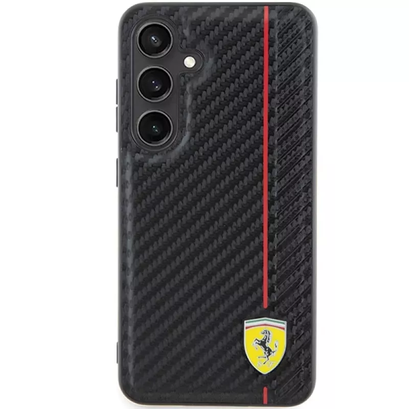 Ferrari FEHCS24SN3DUR S24 S921 musta kovakotelo Carbon Printed Line Samsung Galaxy S24:lle