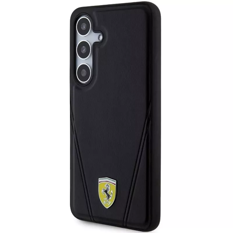 Ferrari FEHMS24MP3BAK Hot Stamp V Lines MagSafe -kovakotelo Samsung Galaxy S24+:lle (musta)