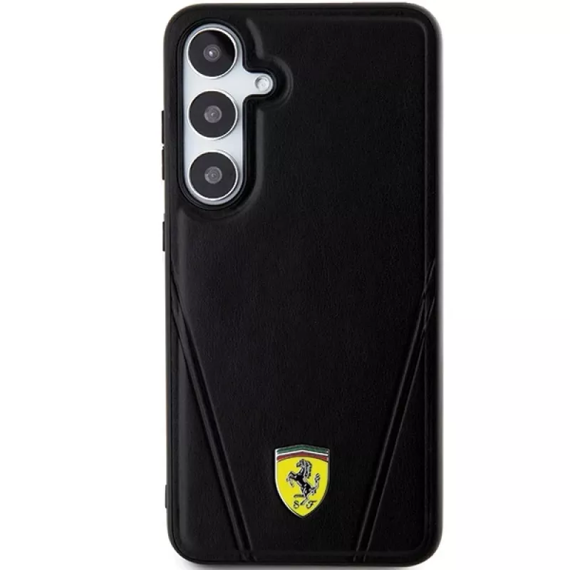 Ferrari FEHMS24MP3BAK Hot Stamp V Lines MagSafe -kovakotelo Samsung Galaxy S24+:lle (musta)