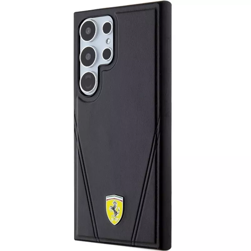 Ferrari FEHMS24LP3BAK kovakotelo Samsung Galaxy S24 Ultralle, musta, Hot Stamp V-linjat, MagSafe