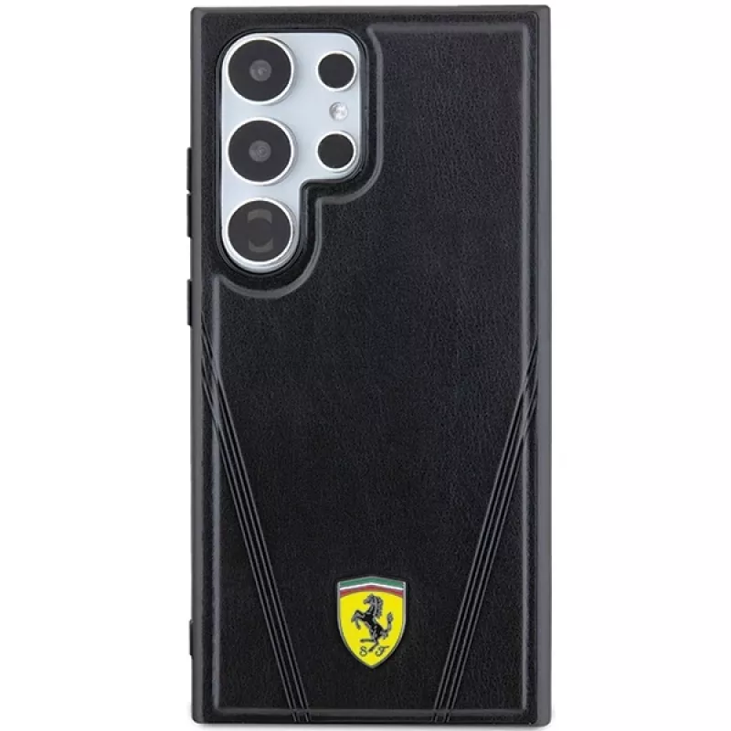Ferrari FEHMS24LP3BAK kovakotelo Samsung Galaxy S24 Ultralle, musta, Hot Stamp V-linjat, MagSafe