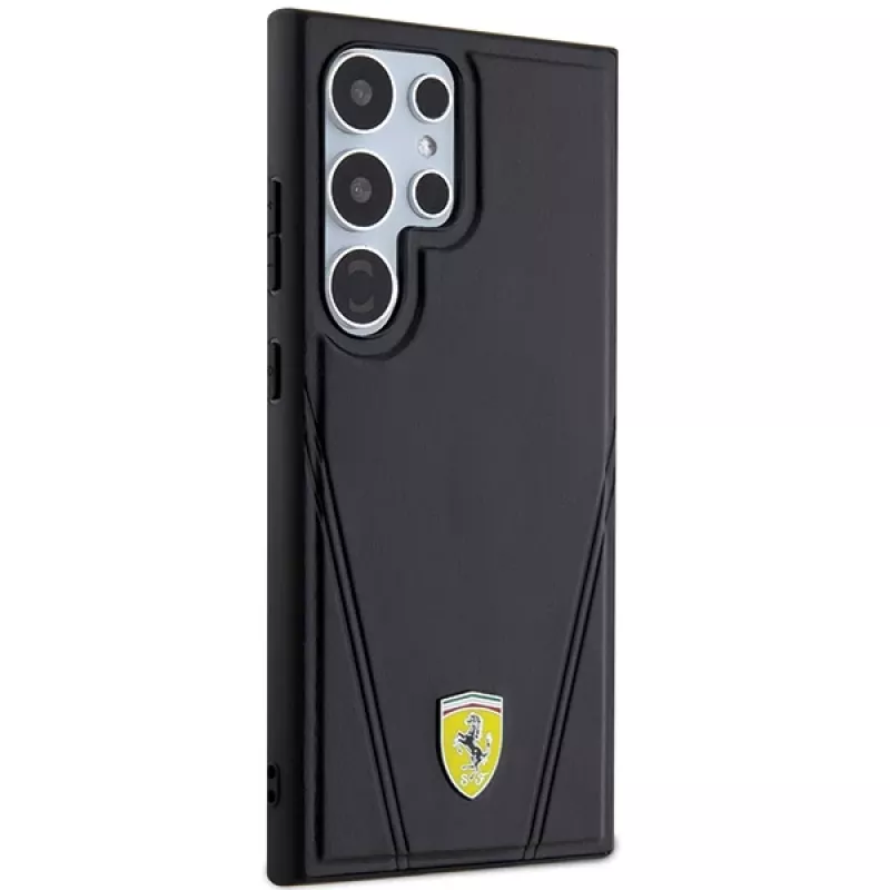 Ferrari FEHMS24LP3BAK kovakotelo Samsung Galaxy S24 Ultralle, musta, Hot Stamp V-linjat, MagSafe