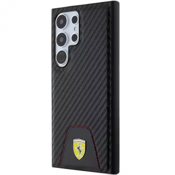 Ferrari FEHCS24LN3PUK kovakotelo Samsung Galaxy S24 Ultralle, Carbon Stitched Bottom, musta