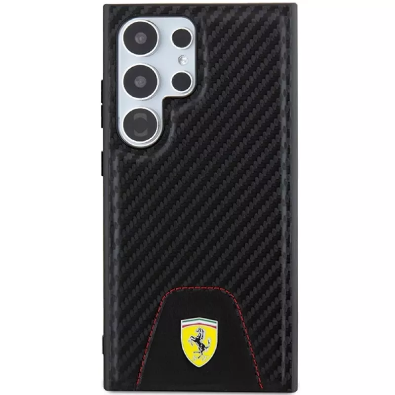 Ferrari FEHCS24LN3PUK kovakotelo Samsung Galaxy S24 Ultralle, Carbon Stitched Bottom, musta