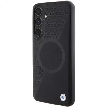 BMW Signature Leather Half Textured & Circle MagSafe -kovakotelo Samsung Galaxy S24 S921 musta