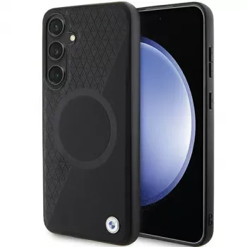 BMW Signature Leather -kovakotelo Samsung Galaxy S24+:lle - Half Textured & Circle MagSafe - musta