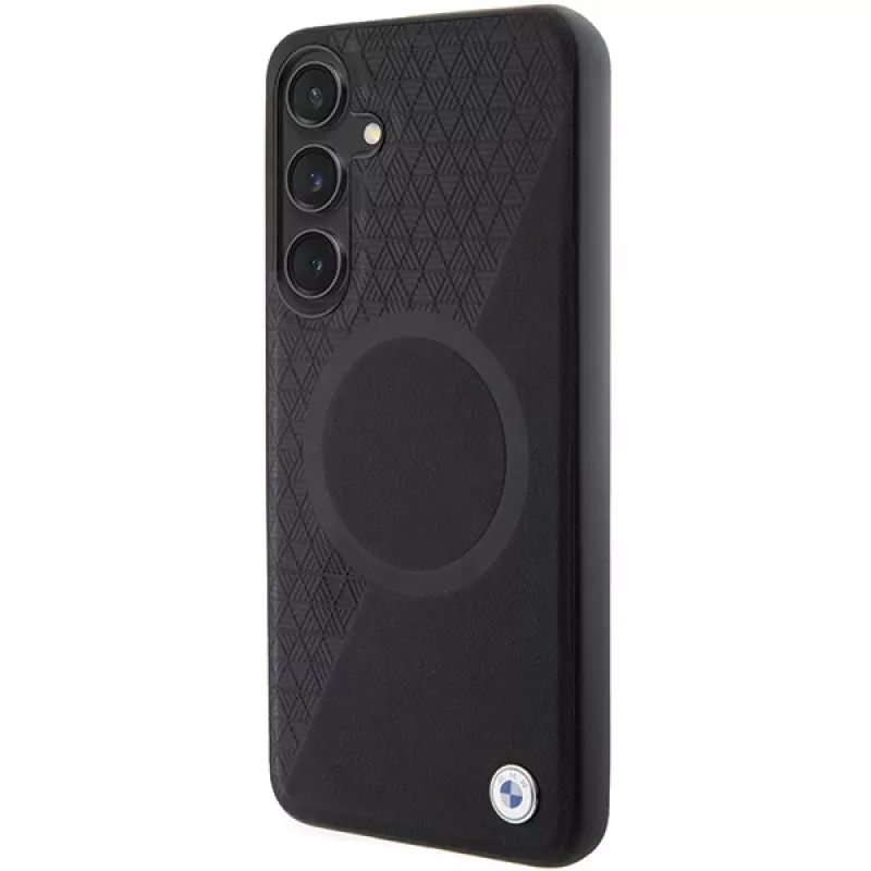 BMW Signature Leather -kovakotelo Samsung Galaxy S24+:lle - Half Textured & Circle MagSafe - musta