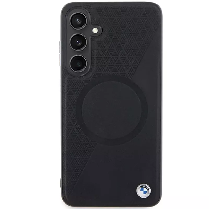 BMW Signature Leather -kovakotelo Samsung Galaxy S24+:lle - Half Textured & Circle MagSafe - musta