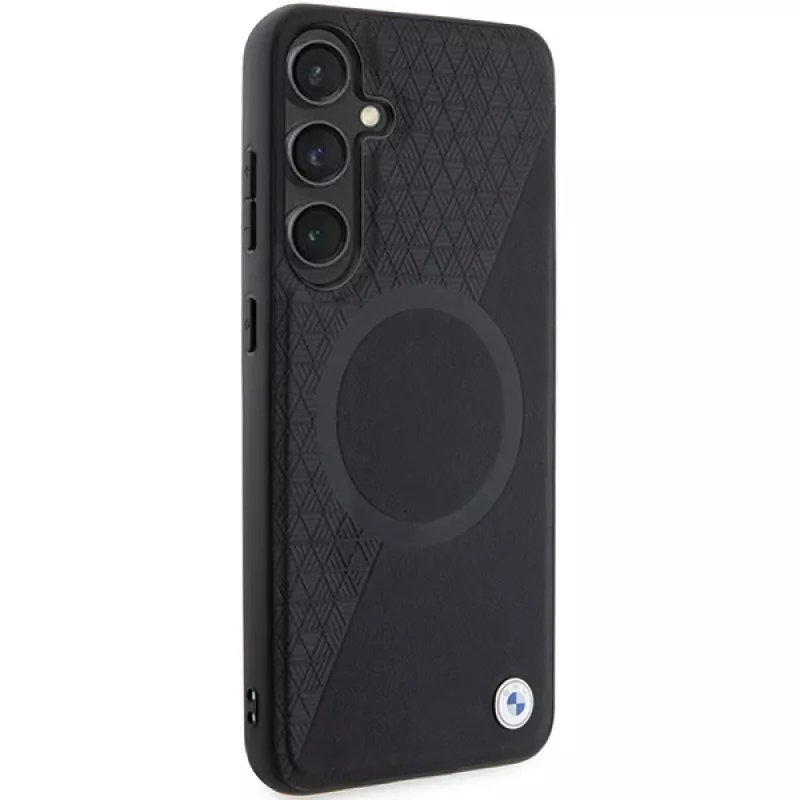 BMW Signature Leather -kovakotelo Samsung Galaxy S24+:lle - Half Textured & Circle MagSafe - musta