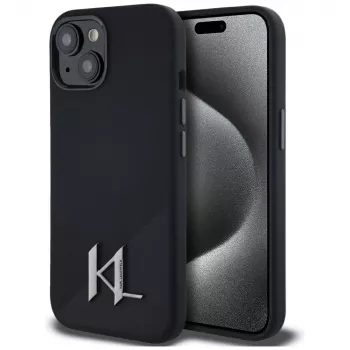 KARL LAGERFELD silikoninen Shadow Metal Initial MagSafe-kotelo iPhone 15 musta