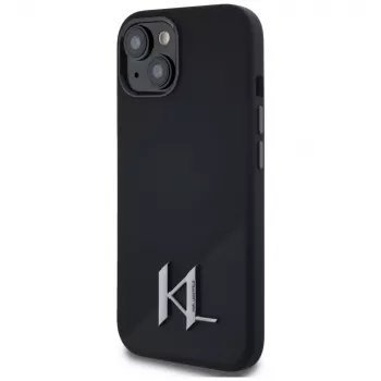 KARL LAGERFELD silikoninen Shadow Metal Initial MagSafe-kotelo iPhone 15 musta
