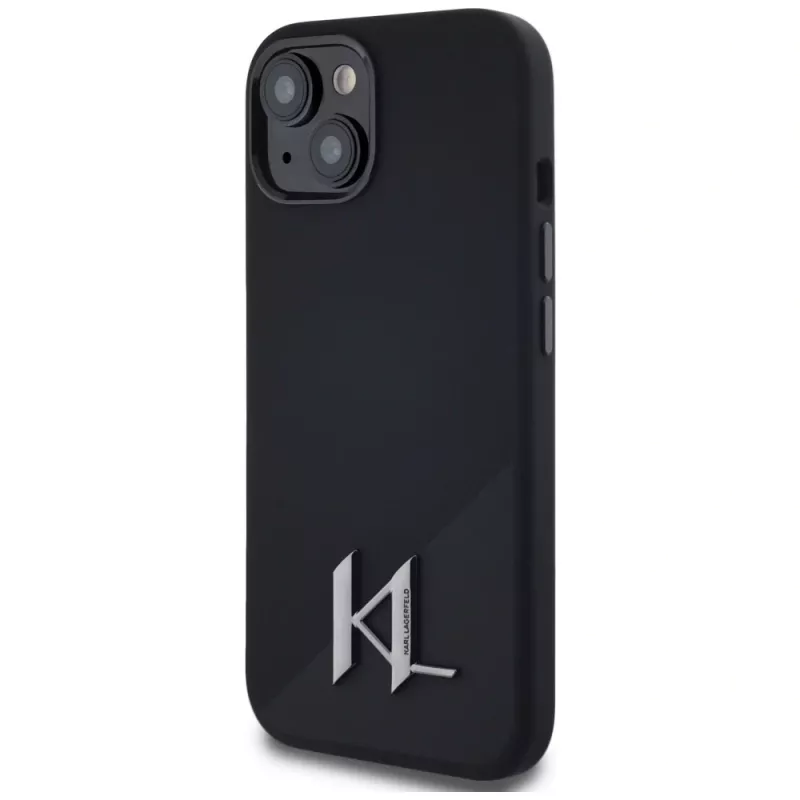 KARL LAGERFELD silikoninen Shadow Metal Initial MagSafe-kotelo iPhone 15 musta