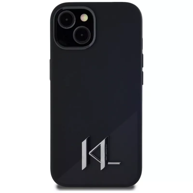 KARL LAGERFELD silikoninen Shadow Metal Initial MagSafe-kotelo iPhone 15 musta