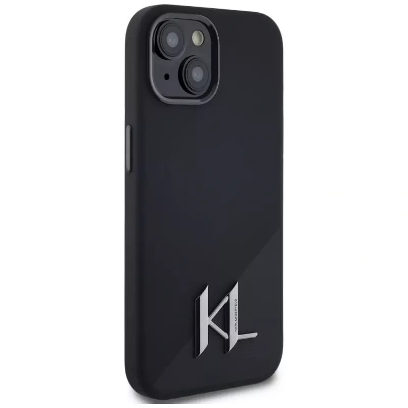 KARL LAGERFELD silikoninen Shadow Metal Initial MagSafe-kotelo iPhone 15 musta