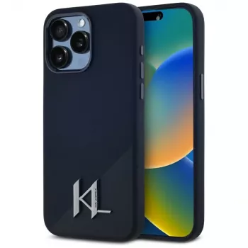 KARL LAGERFELD silikoninen Shadow Metal Initial MagSafe-kotelo iPhone 15 Pro, musta