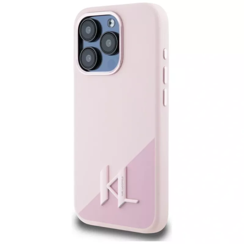 KARL LAGERFELD silikoninen Shadow Metal Initial MagSafe-kotelo iPhone 15 Pro, pinkki