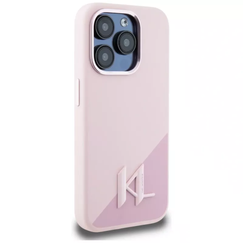 KARL LAGERFELD silikoninen Shadow Metal Initial MagSafe-kotelo iPhone 15 Pro Max, pinkki
