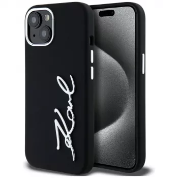 KARL LAGERFELD silikoninen Metal Script Logo -kotelo Apple iPhone 15, musta
