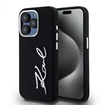 Karl Lagerfeld KLHCP15LSCMSMVK silikoninen Metal Script Logo -kovakotelo iPhone 15 Pro 6.1 musta
