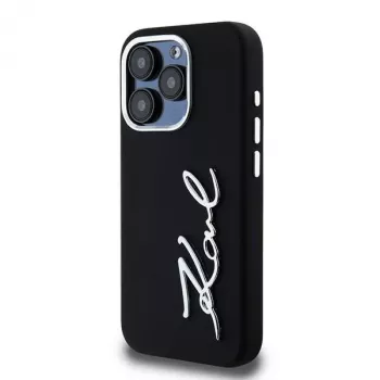 Karl Lagerfeld KLHCP15LSCMSMVK silikoninen Metal Script Logo -kovakotelo iPhone 15 Pro 6.1 musta