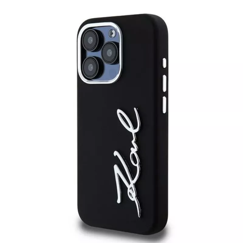 Karl Lagerfeld KLHCP15LSCMSMVK silikoninen Metal Script Logo -kovakotelo iPhone 15 Pro 6.1 musta