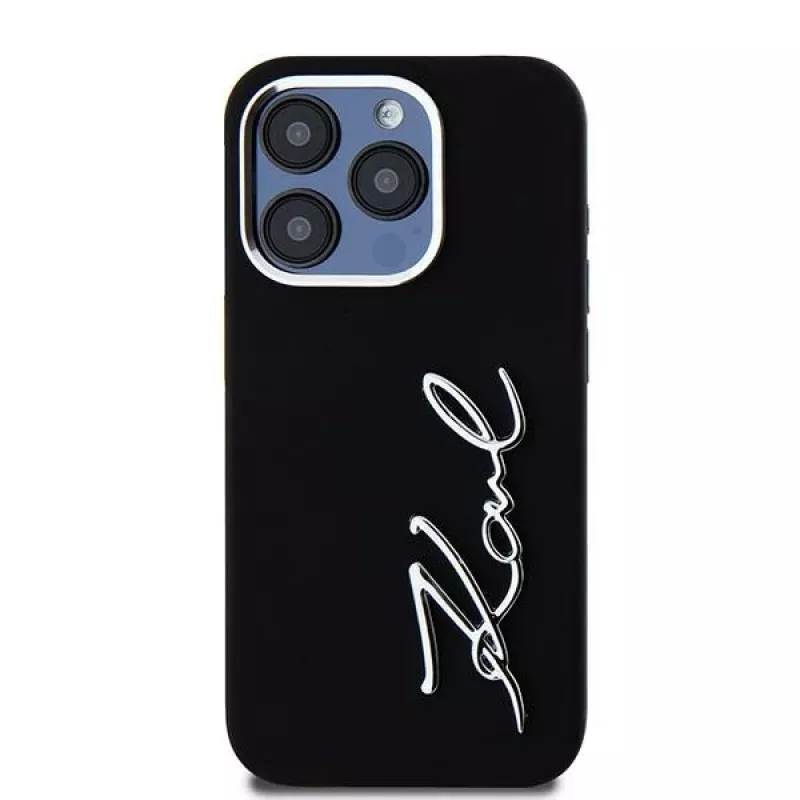 Karl Lagerfeld KLHCP15LSCMSMVK silikoninen Metal Script Logo -kovakotelo iPhone 15 Pro 6.1 musta