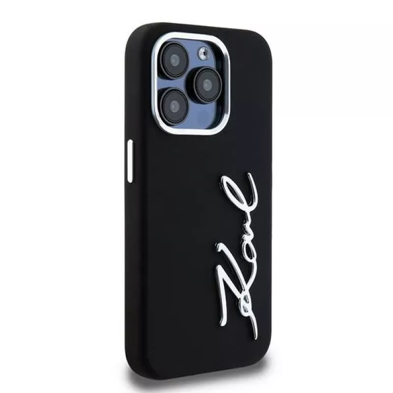 Karl Lagerfeld KLHCP15LSCMSMVK silikoninen Metal Script Logo -kovakotelo iPhone 15 Pro 6.1 musta