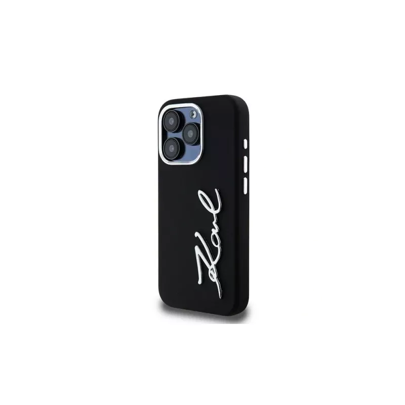 KARL LAGERFELD silikoninen Metal Script Logo -kotelo Apple iPhone 15 Pro Max, musta